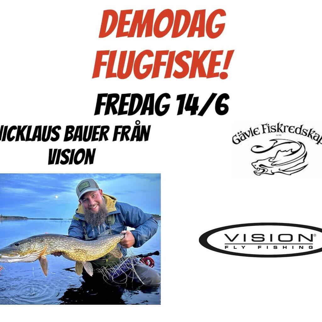 Nicklaus Bauer visar upp Visions utbud till flugfiskarna